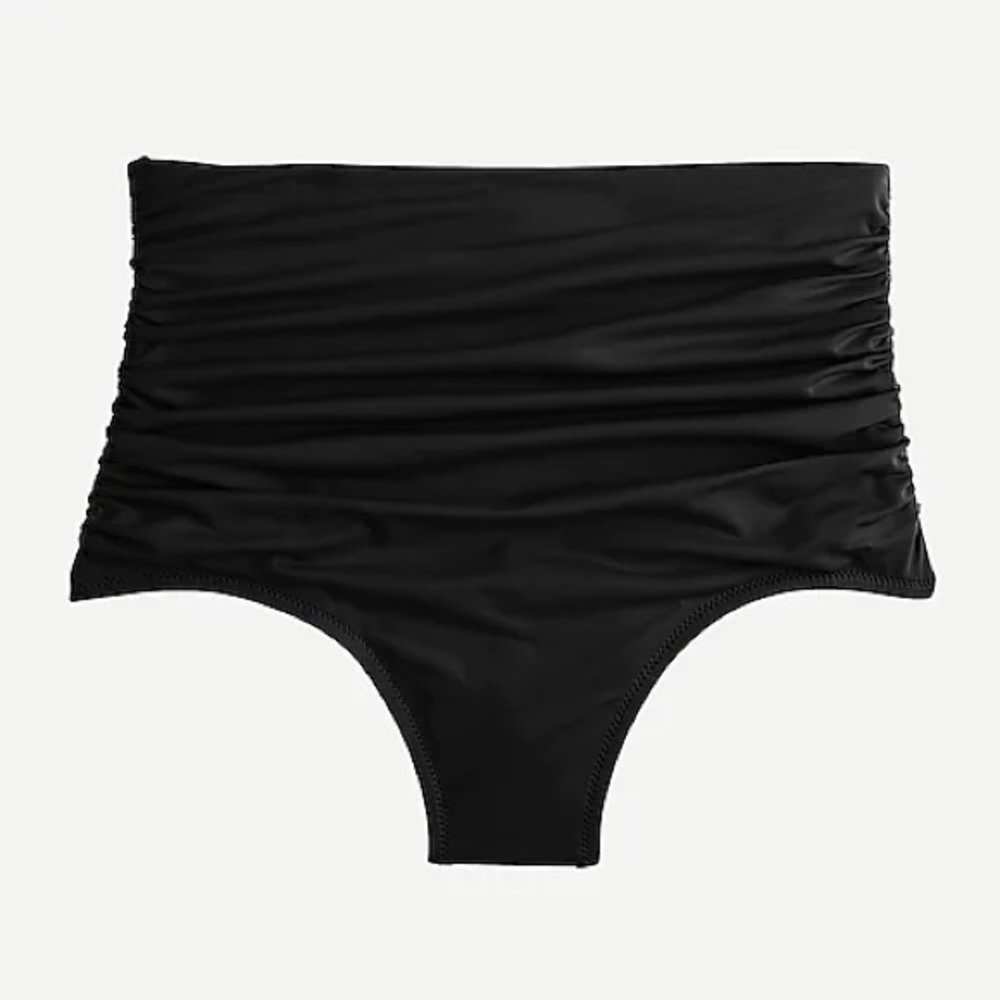 Black High-Waisted Ruched Bikini Bottoms